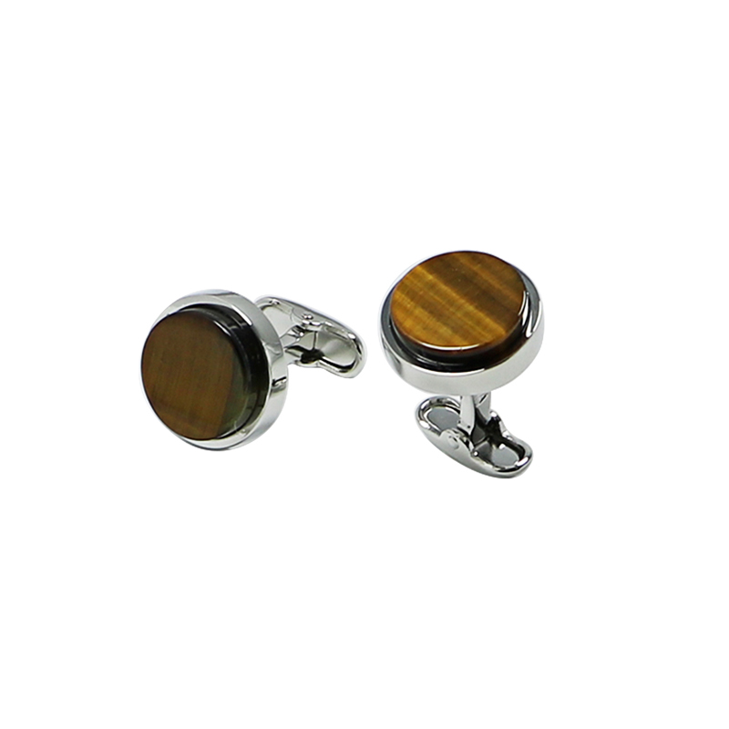 Tiger's Eye Flat Round Suit Cuff Links